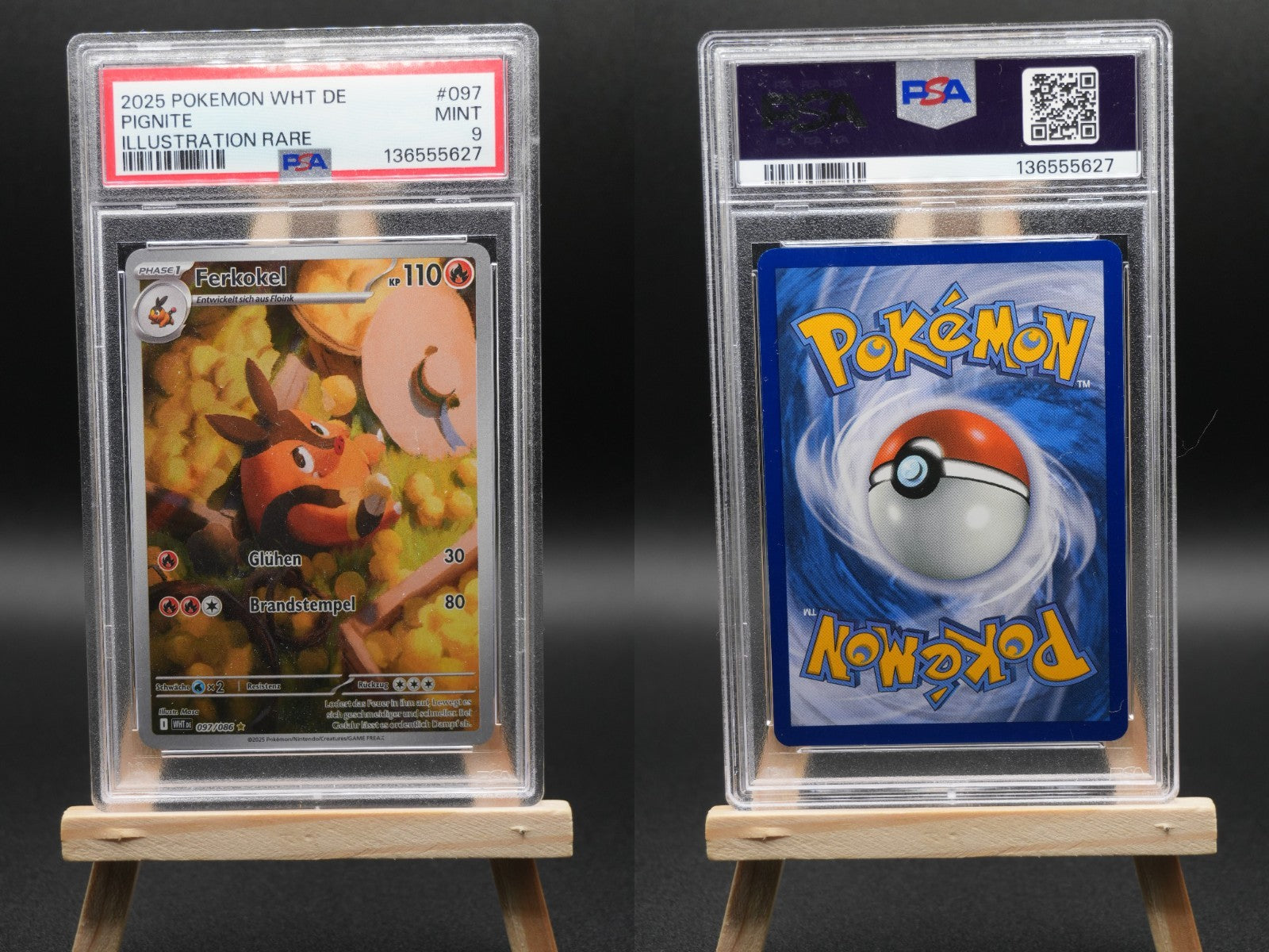Ferkokel WHT 097 Weiße Flammen Pokémon Karte Deutsch Near Mint PSA 9