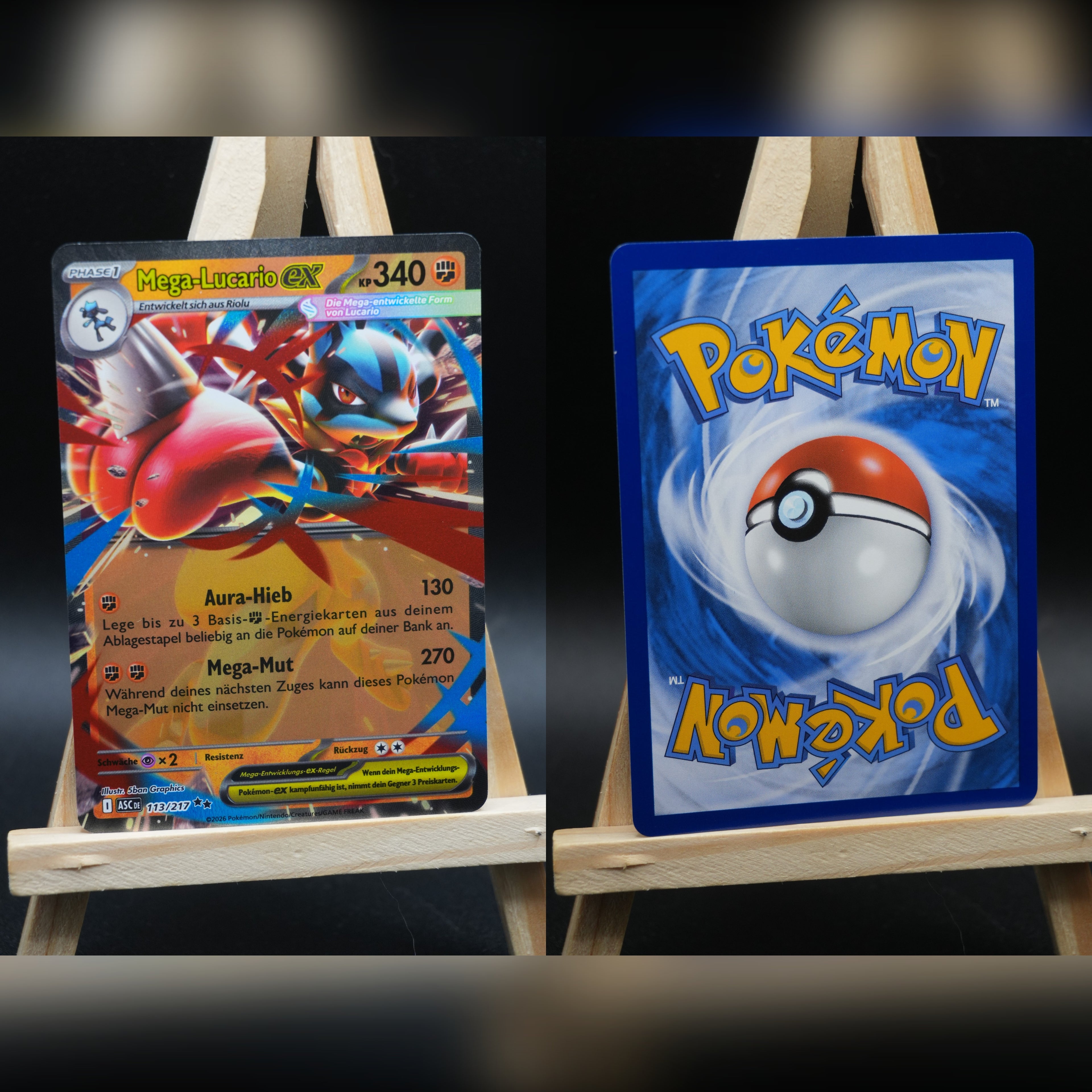 Mega Lucario ex ASC 113 Erhabene Helden Pokémon Karte Deutsch Near Mint
