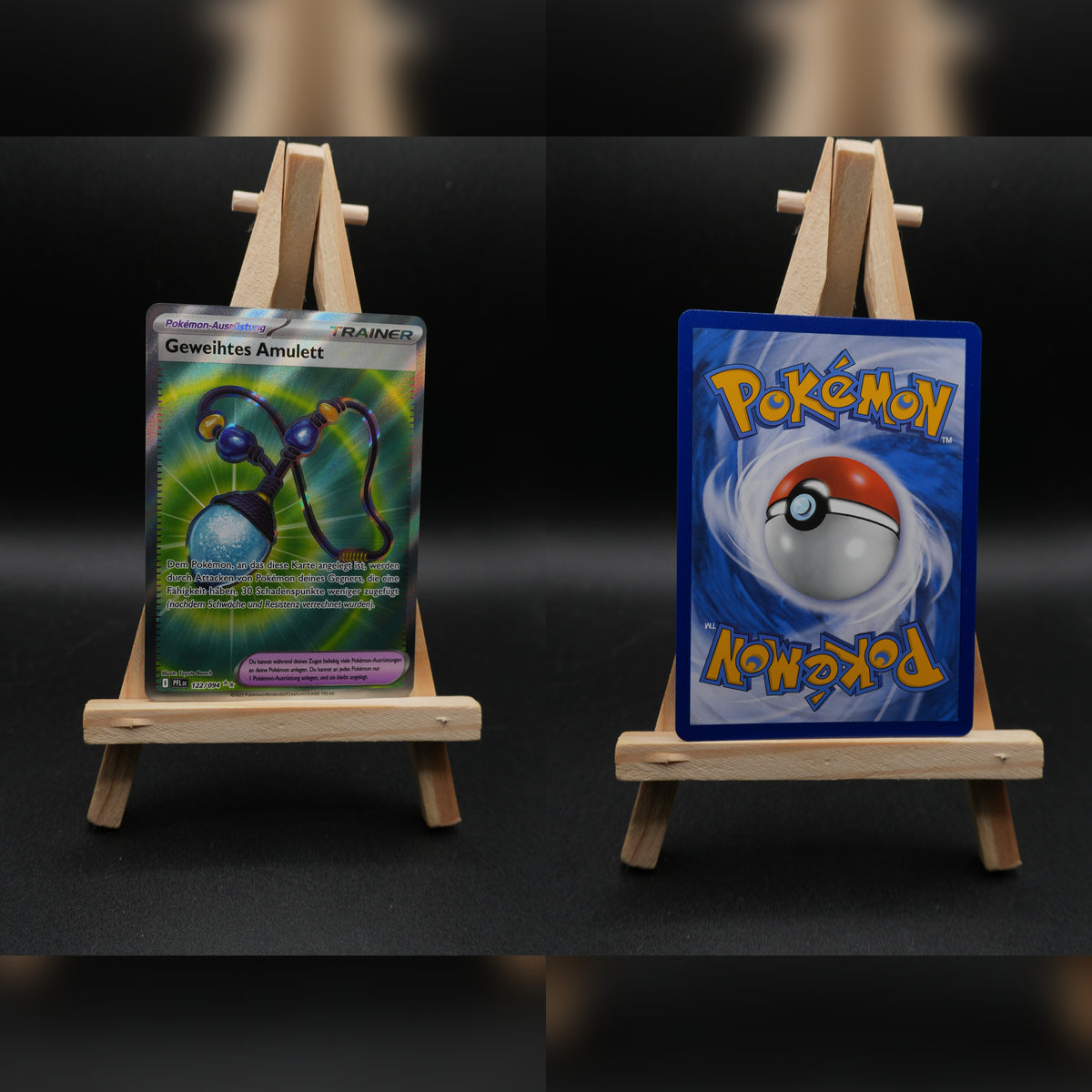 Geweihtes Amulett PFL 122 Fatale Flammen Pokémon Karte Deutsch Near Mint
